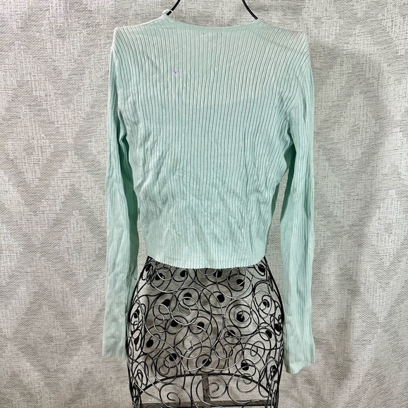 NWT Garage baby blue ribbed front tie cardigan size M - Picture 7 of 8